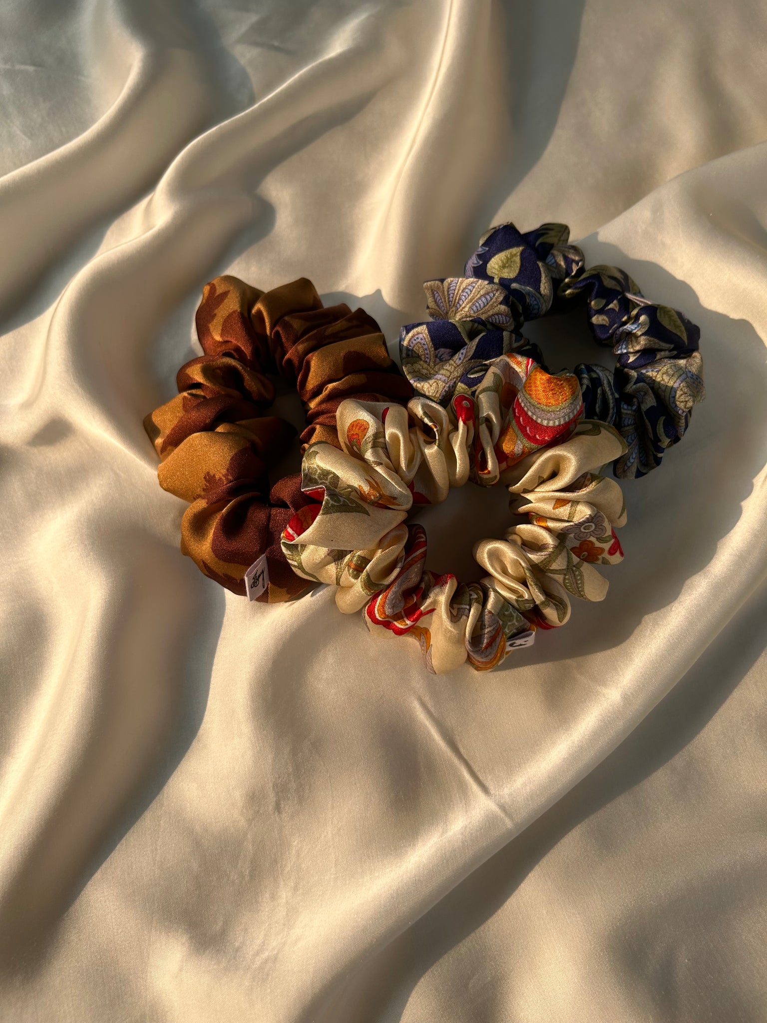 The Juniper Gift Set: 3 x 003 Large Organic Printed Silk Scrunchies