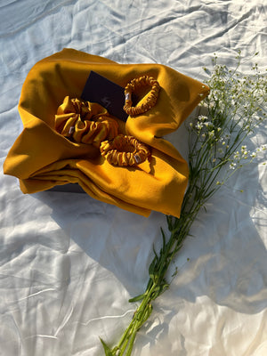 Golden Milk Organic Peace Silk Pillowcase & Tasting Menu Scrunchie Gift Set (Rs.8,950 | Rs. 9450 value)