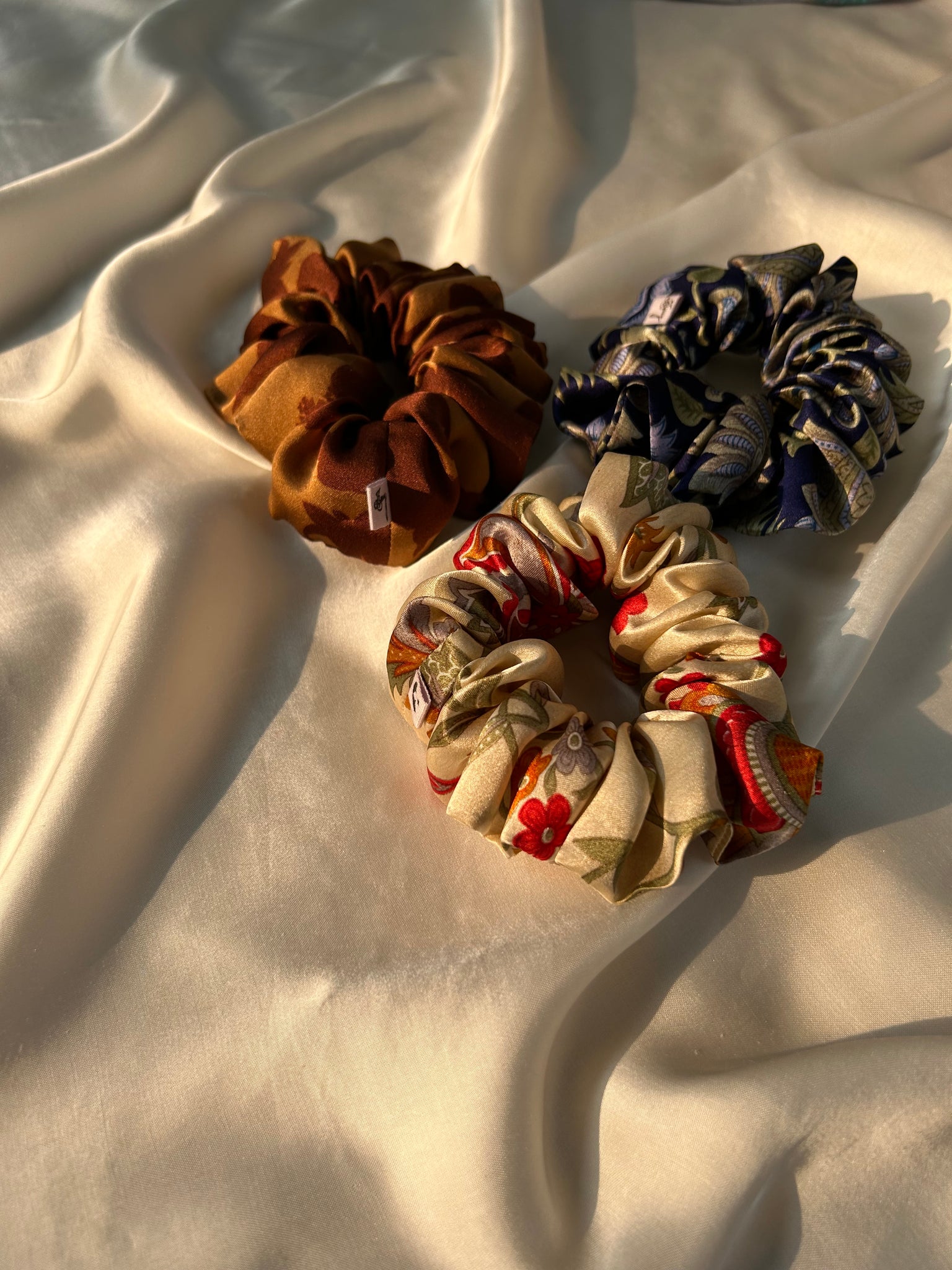 The Juniper Gift Set: 3 x 003 Large Organic Printed Silk Scrunchies